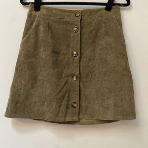 Everly Olive Green Thin Velvet Corduroy Mini Skirt Size M